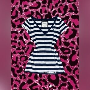 2010s Abercrombie & Fitch navy and white striped fitted top